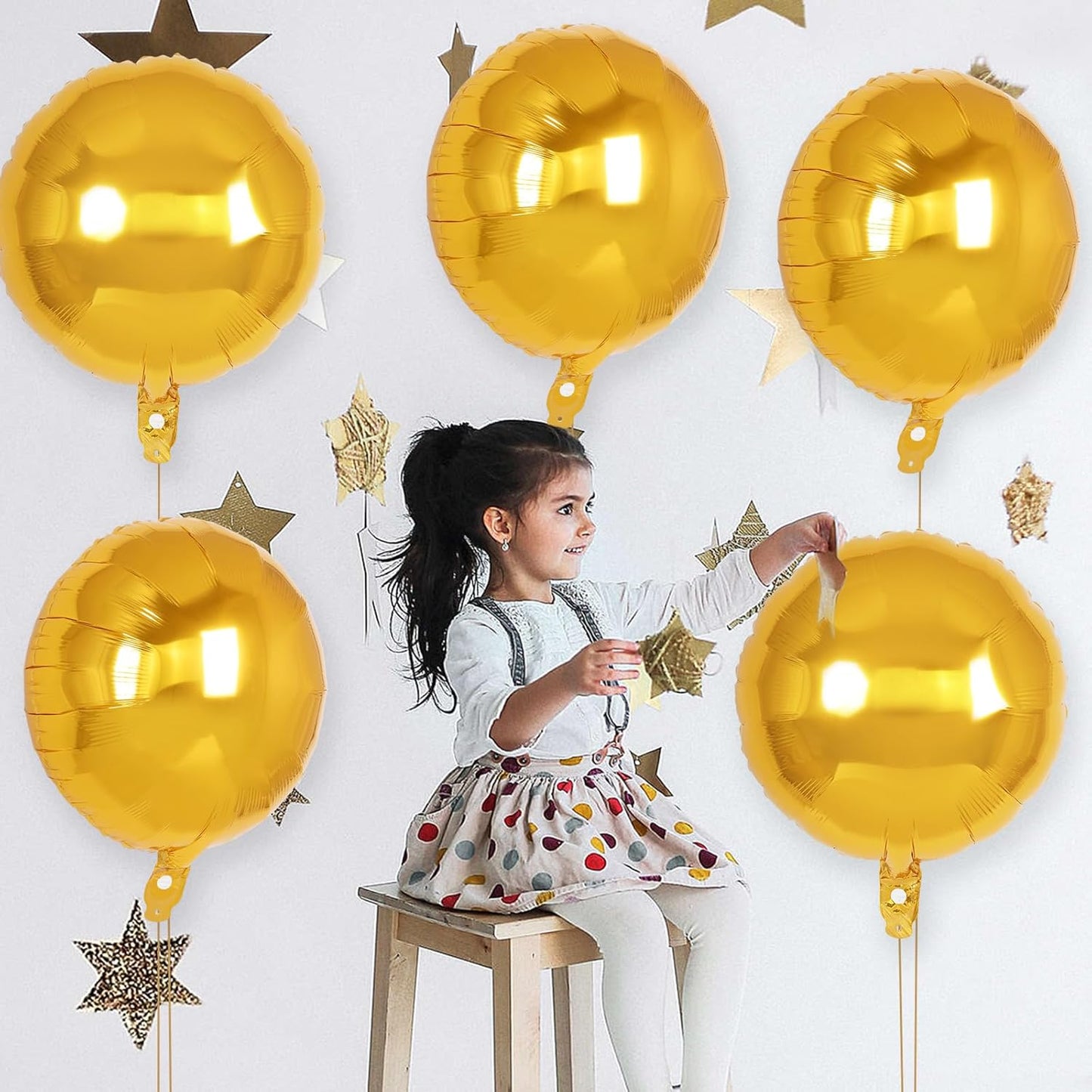 20 Pcs Gold Round Shaped Balloons,18 Inch Round Foil Balloon,Giant Round Mylar Balloon Helium Balloons for Birthday Party Baby Shower Wedding Decorations (Gold)