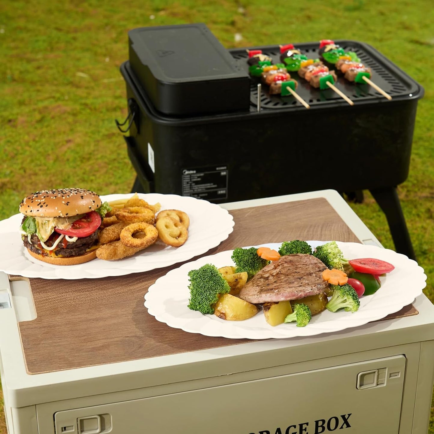 U-QE 25 Count Ivory Thanksgiving Plastic Plates - 13.4 inch Oval Plates Disposable Plates Heavy Duty For Big Eaters, Ivory Disposable Platters Ideal for Thanksgiving, Party, Picnic and Weddings