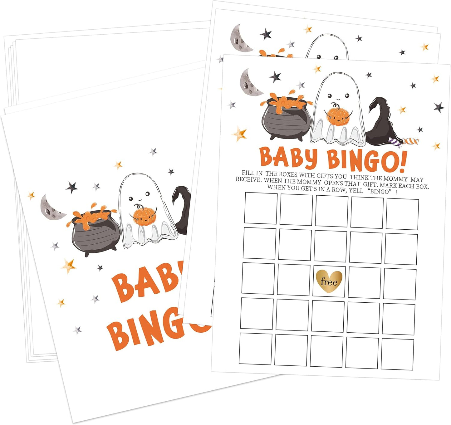 Halloween Baby Shower Bingo Game, Halloween Gender Reveal Games for Guests Included 30 Double-Sided Cards 5x7 inch, Perfect for Neutral Gender Reveal Decorations Party Supplies