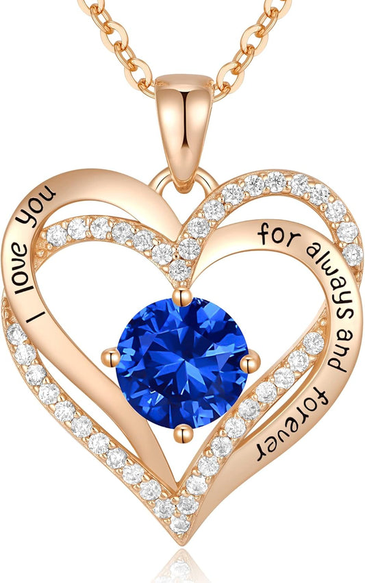CDE Forever Love Heart Necklaces for Women, Wedding Anniversary, Birthday Mothers Day Christmas Day Gifts for Mom, Mother, Wife, friend, S925 Silver Jewelry with Birthstone Pendant