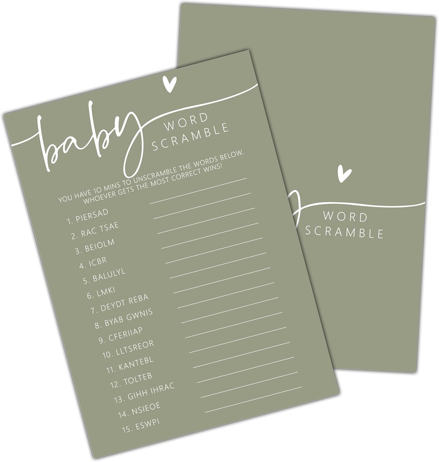 ONDTOM Olive Blue Baby Shower Games, Word Scramble Game, Minimalism Baby Gender Reveal Party Game, Pregnant Celebration Decoration Supplies(5"x7")-game-B07