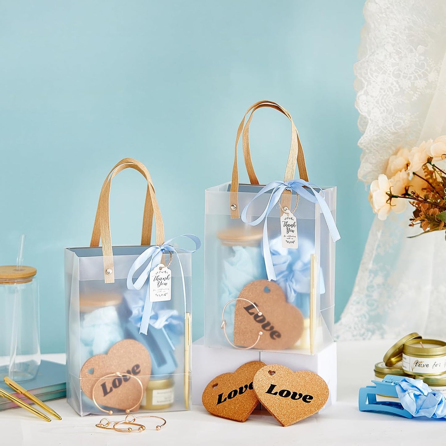 68Pcs Baby Shower Prizes for Game Winners Gifts Wedding Bridal Shower Gifts Including Glass Cans Notebooks Soy Candles Hair Clips for Baby Shower Wedding Bridal Shower Game Prizes (6, Blue)