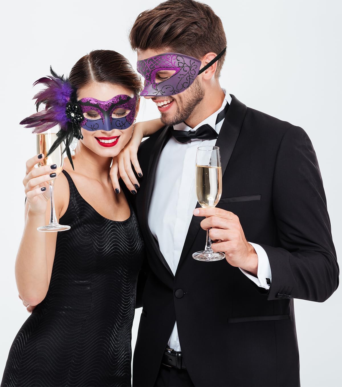 Masquerade Mask for Couple Purple - Feather Masquerade Masks & Venetian Mask for Mascarade Party, Mardi Gras, Halloween Cosplay Prom, Christmas