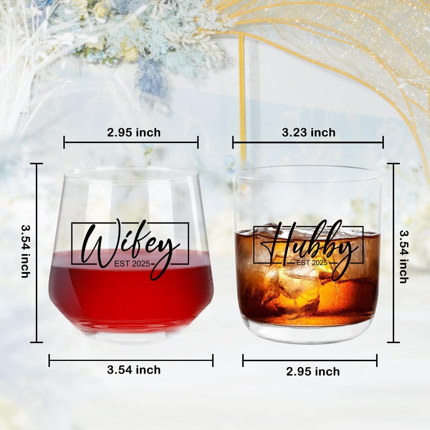 Ithmahco Wedding Gifts for Couples, Hubby & Wifey EST 2025 Wedding Glass Sets, Bridal Shower Gifts for Bride and Groom, Mr and Mrs Gift，Newly-Married Anniversary for Him/Her