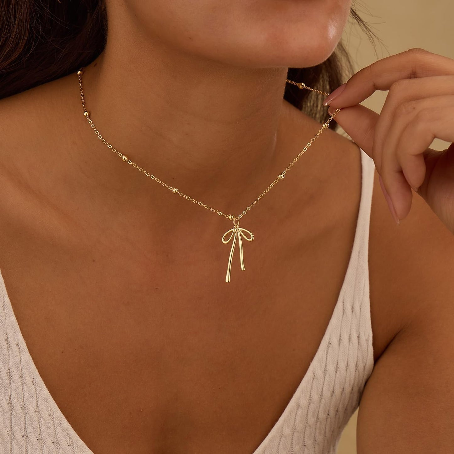 Stocking Stuffers for Women Dainty Bow Necklace 14K Gold Plated Cute Choker Small Pendant Charm Necklaces Teen Gift Trendy Stuff Personalized Jewelry Christmas Gifts