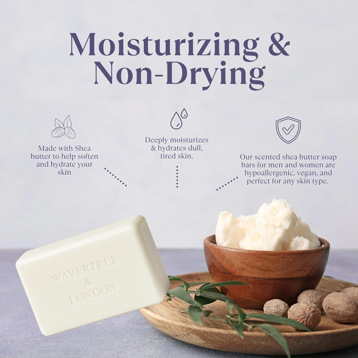 Wavertree & London Flower Market Scented Natural Soap (2 Bars), 7oz Moisturizing French Triple Milled Soap Bars enriched with shea butter - Pure Plant Based Bath & Body Bars for All Skin Types