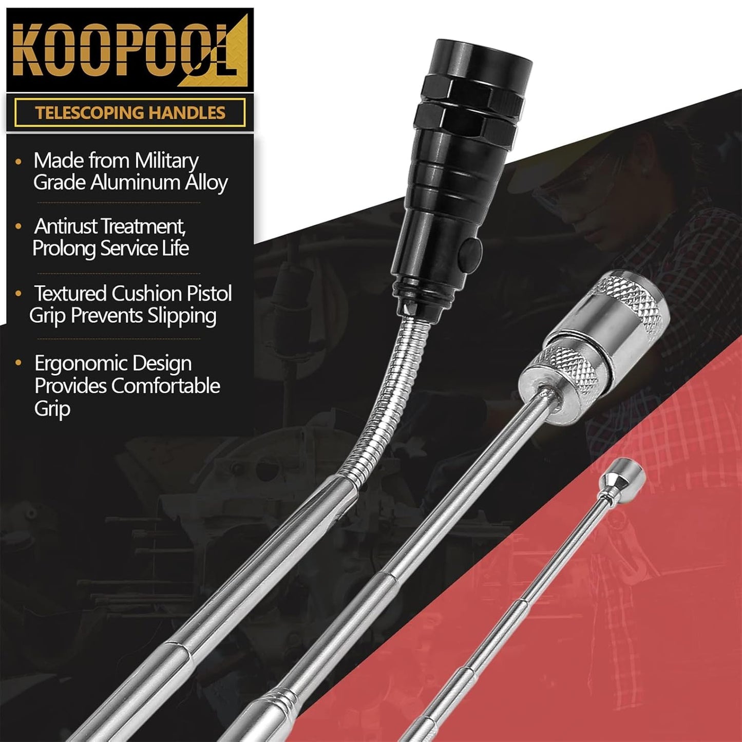 Telescoping Magnetic Pickup Tool Set, Inspection Mirror Telescoping, LED Flashlight, Cool Gadgets for Men, Gifts for Dad, Husband, Kids, Boyfriend, Magnet Stick