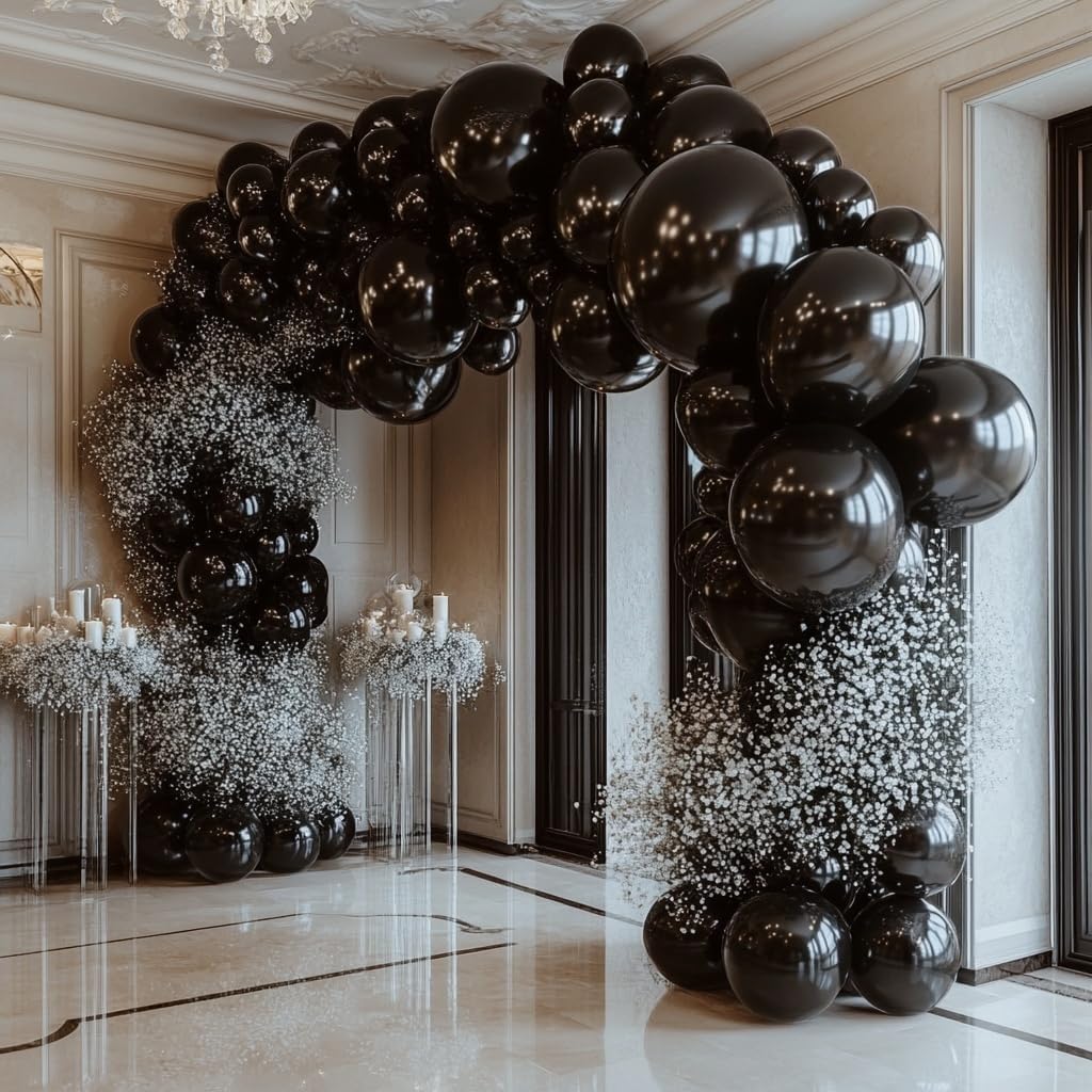 Black Balloons 125 Pcs Different Sizes Pack of 18 12 10 5 Latex Balloons for Birthday Party Black Balloon Arch Kit Garland Graduation Halloween New Year Anniversary Decoration