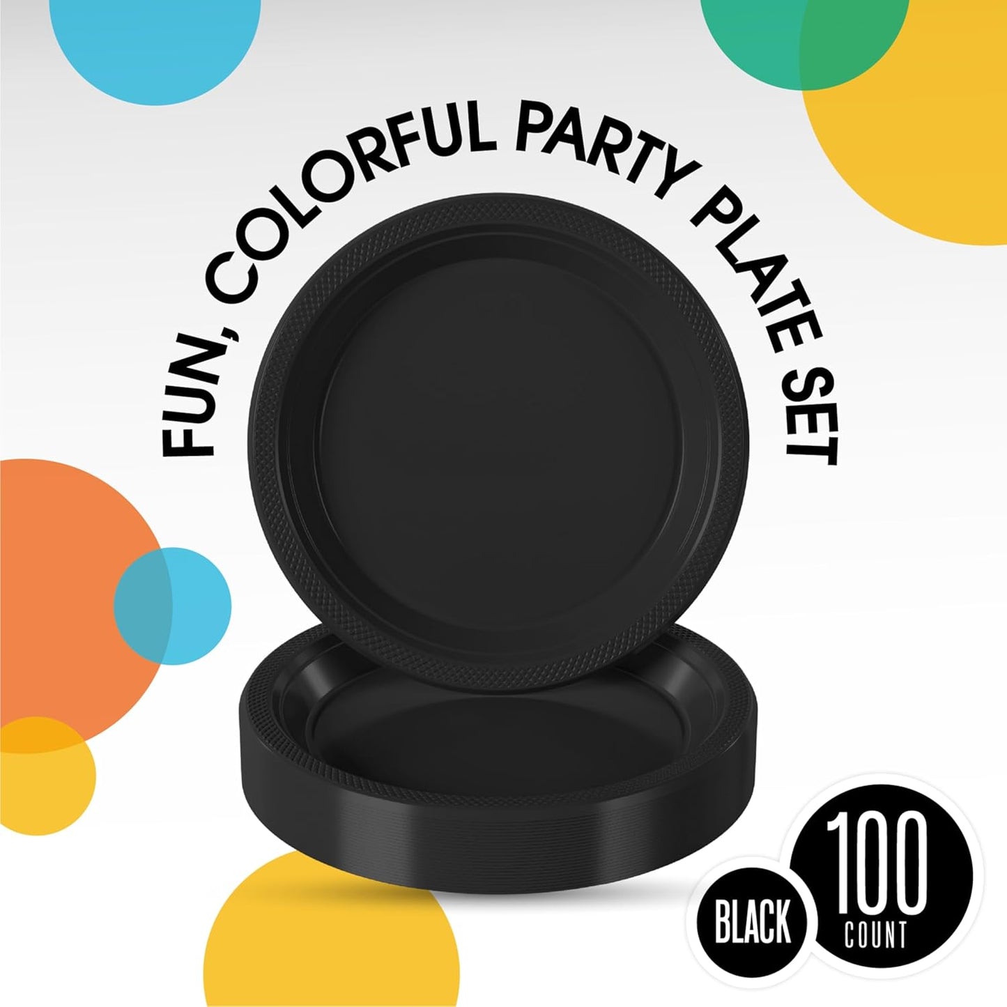 Exquisite Party Solids Black Plastic Plates For Party 7" Black Disposable Plates Heavy Duty 100 Pcs Plastic Dinnerware Sets Heavy Duty 350 GSM Disposable Dinnerware Set