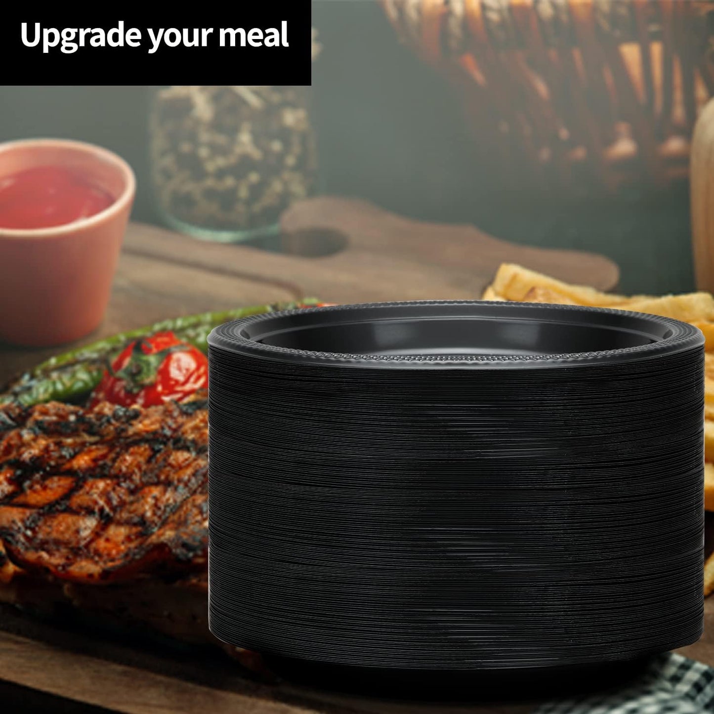 Hanna K. Signature Black Plastic Party Plates – 7-Inch Heavy Duty Disposable Plates, 50 Count, Party Supplies for Appetizers, Cake & Dessert