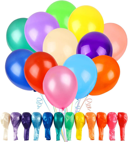 RUBFAC 120 Balloons Assorted Color 12 Inches Rainbow Latex Balloons, 12 Bright Color Party Balloons for Birthday Baby Shower Wedding Party Supplies Arch Garland