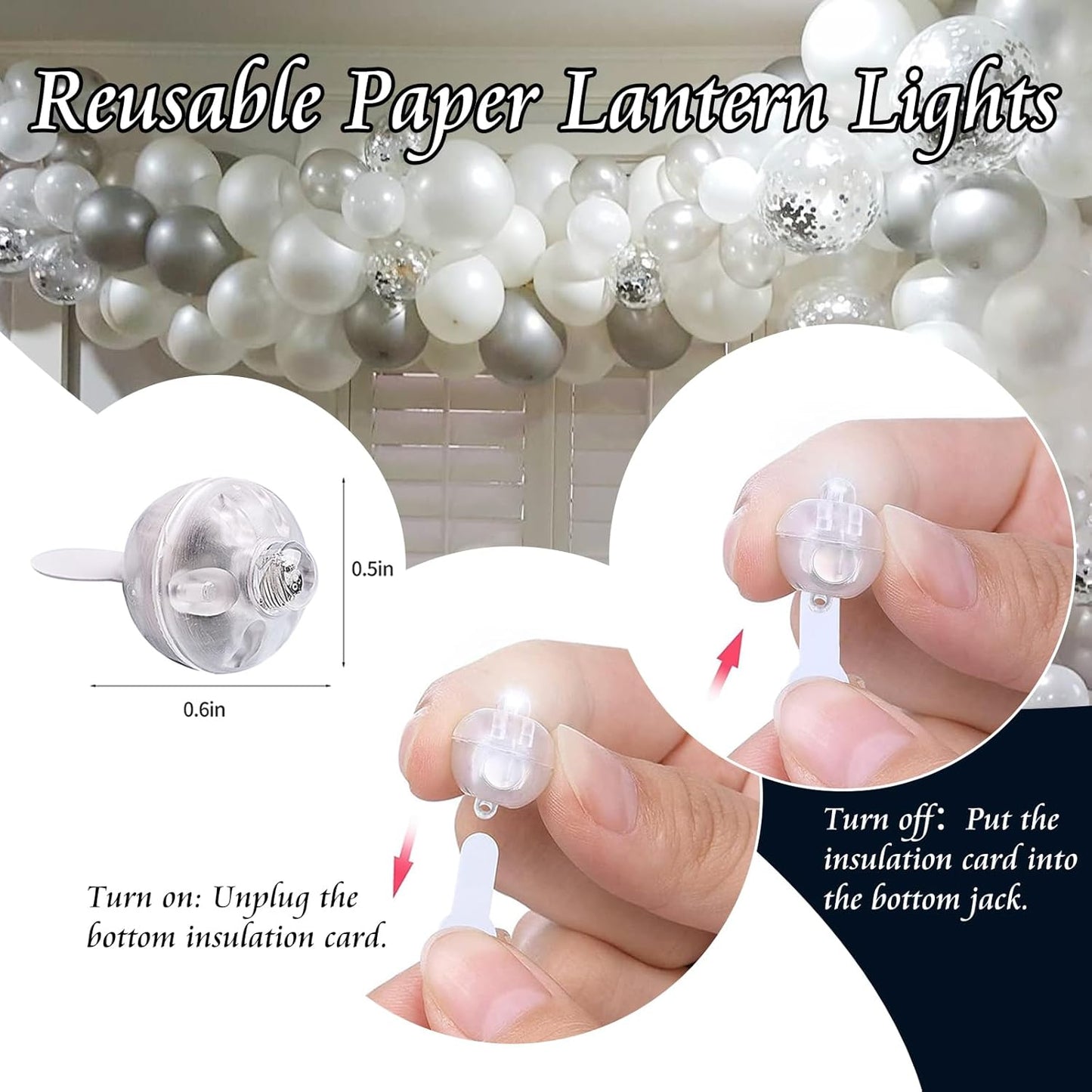 100pcs Mini Led Lights Round Long Standby Time Multicolor Ball Light Paper Lantern Balloons for Birthday Party Christmas Halloween Decoration (Cold White, 100 PCS with Hook)