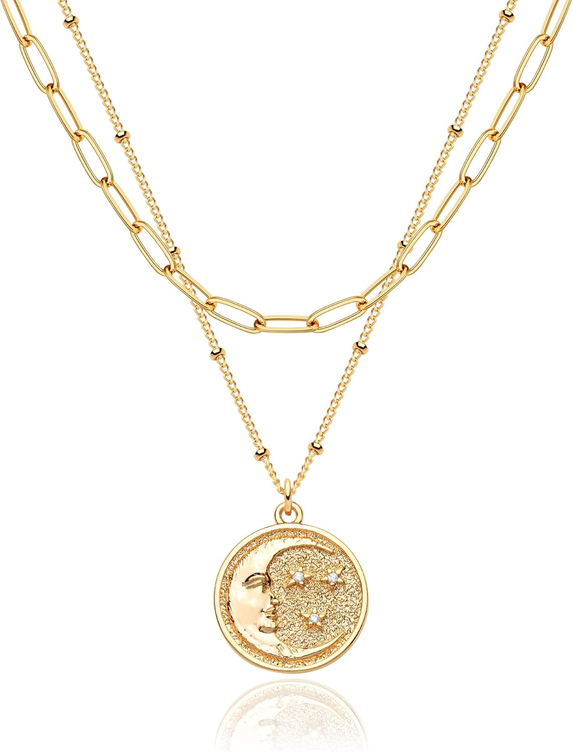 MEVECCO Layered Heart Necklace Pendant Handmade 18k Gold Plated Dainty Gold Choker Arrow Bar Layering Long Necklace for Women