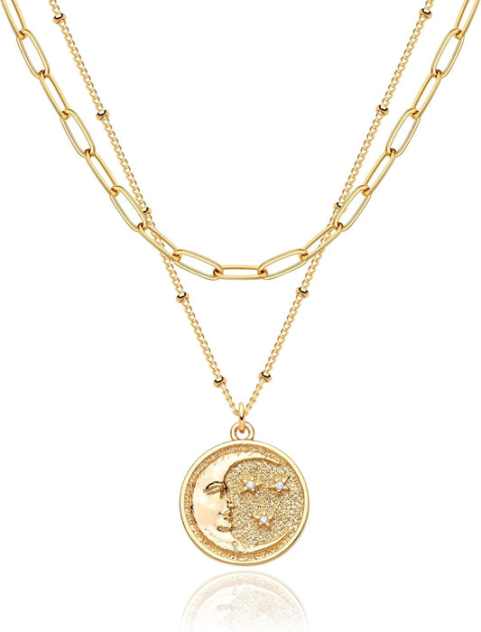 MEVECCO Layered Heart Necklace Pendant Handmade 18k Gold Plated Dainty Gold Choker Arrow Bar Layering Long Necklace for Women