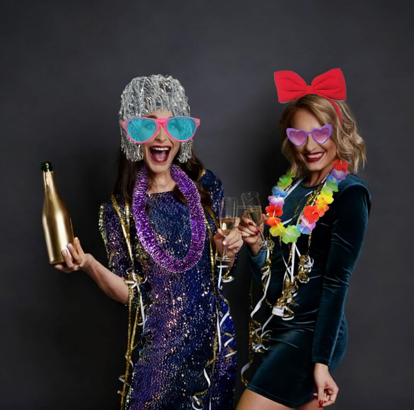 80pcs Large Gorgeous Photo Booth Props Set Birthday Party Accessories Kit Includes Clown Wig Foil Tinsel Wig Rock Headband Novelty Funny Glasses Inflatable Prop for Adult Teen Carnival Party Supplies