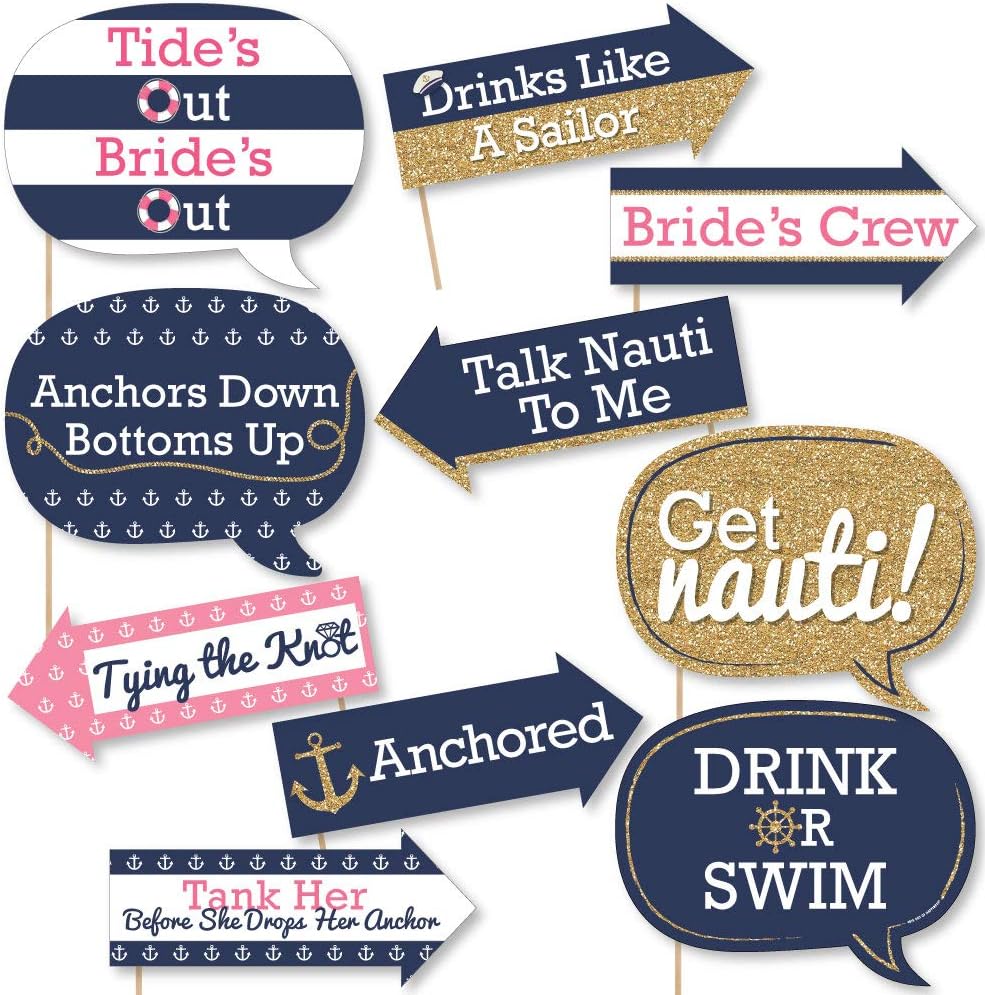 Big Dot of Happiness Funny Last Sail Before The Veil - Nautical Bridal Shower and Bachelorette Party Photo Booth Props Kit - 10 Piece