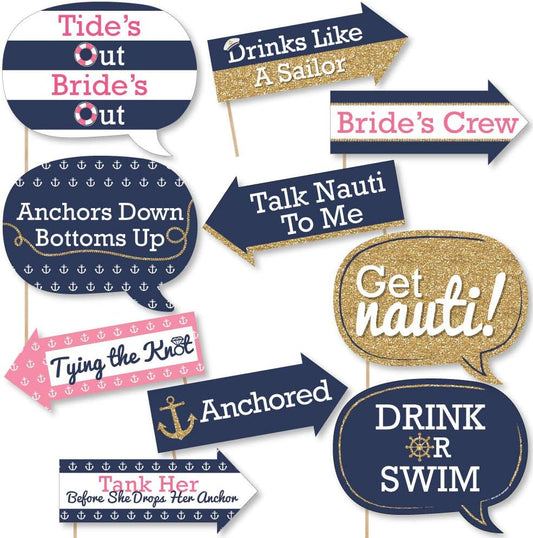 Big Dot of Happiness Funny Last Sail Before The Veil - Nautical Bridal Shower and Bachelorette Party Photo Booth Props Kit - 10 Piece