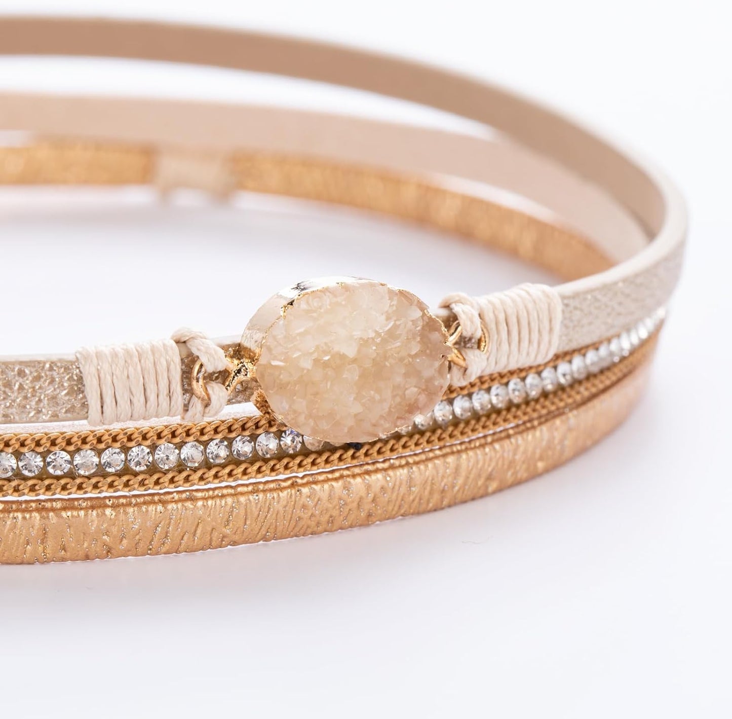 FANCY SHINY Leather Wrap Bracelet Boho Cuff Bangle Bracelets Crystal Bead Bracelet with Magnetic Clasp Jewelry Gifts for Women