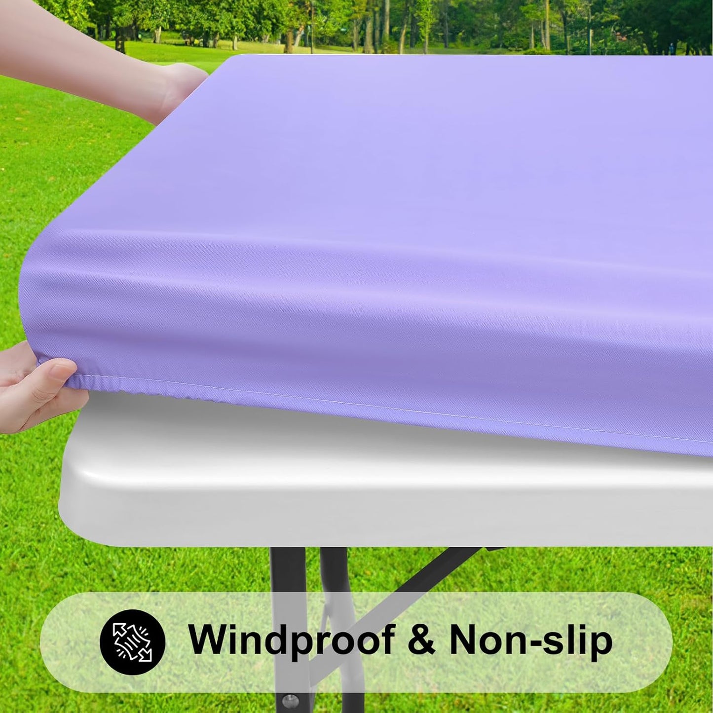 Smiry Rectangle Tablecloth, Elastic Fitted Flannel Backed Vinyl Tablecloths for 8ft Folding Tables, Waterproof Wipeable Table Covers for Indoor, Outdoor, Picnic and Camping (Lavender, 30"x96")