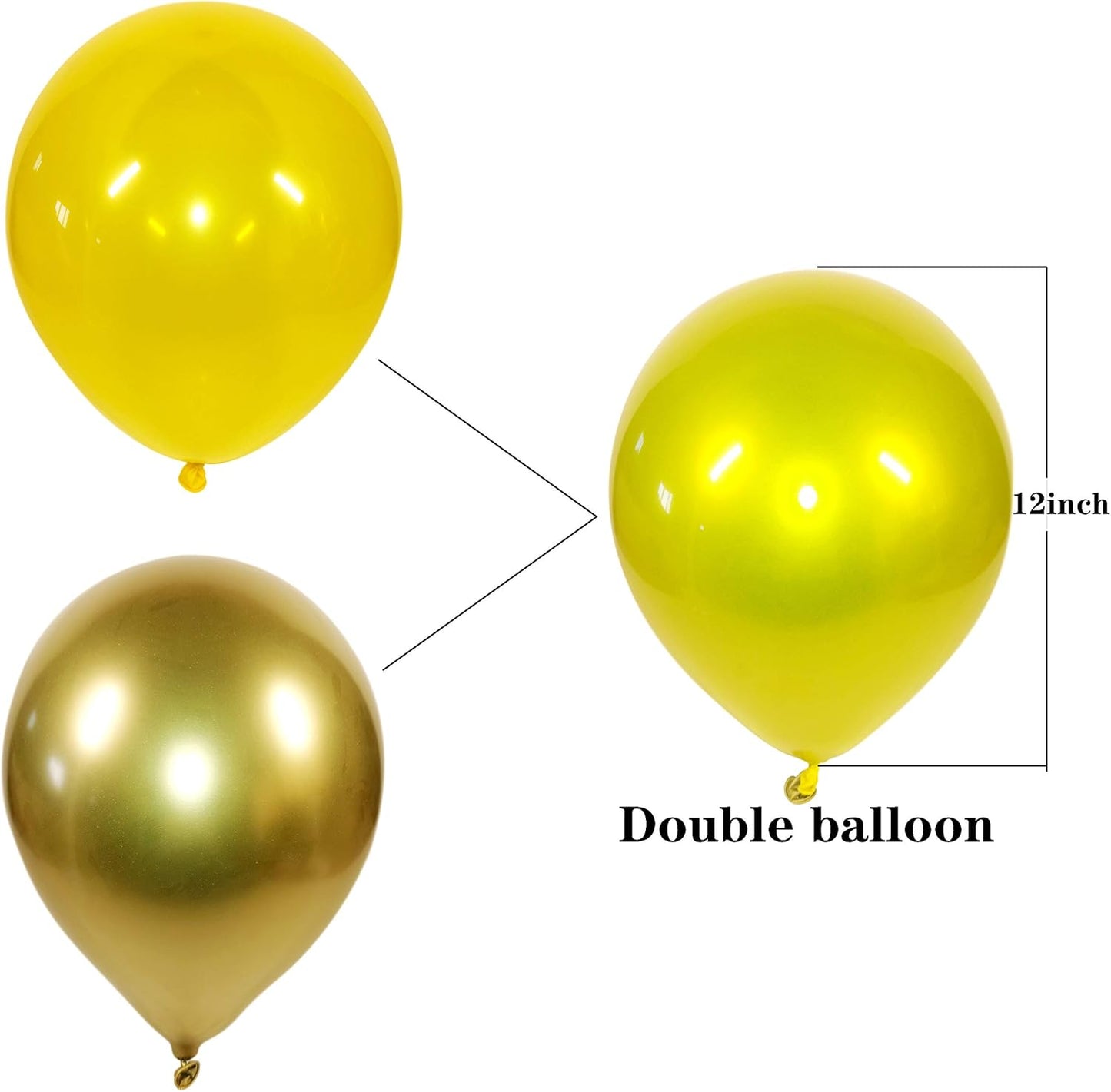 Metallic Yellow Balloong 50pcs 12 inch metallic chrome yellow balloons,double layer yellow balloons are more durable suitable for wedding,birthday party balloon decorations