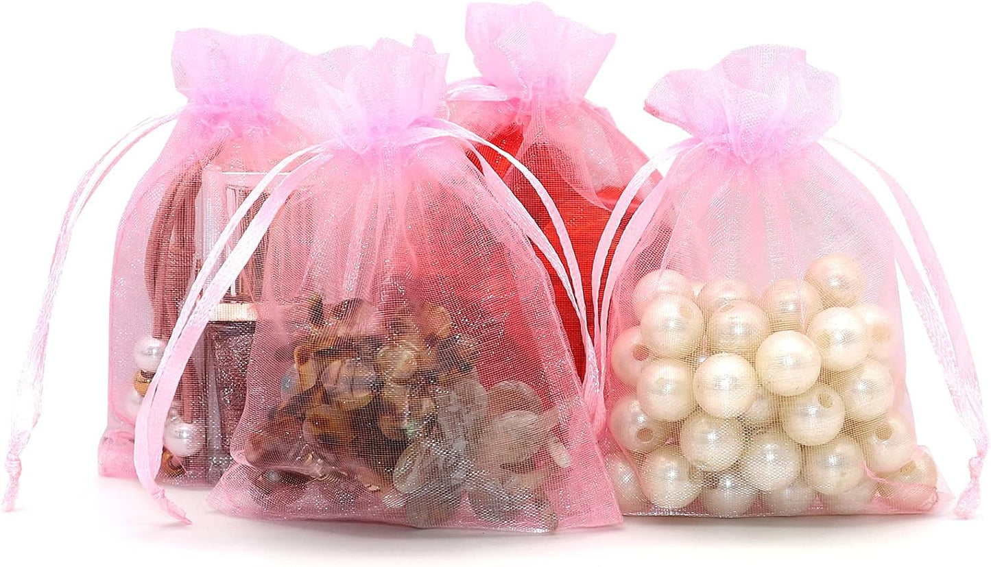 Staruby 100Pcs Sheer Organza Bag 3x4 Inches Drawstring Jewelry Mesh Pouches Gift Bags for Wedding Party Christmas Gifts Festival Gift Candy Bags, Pink