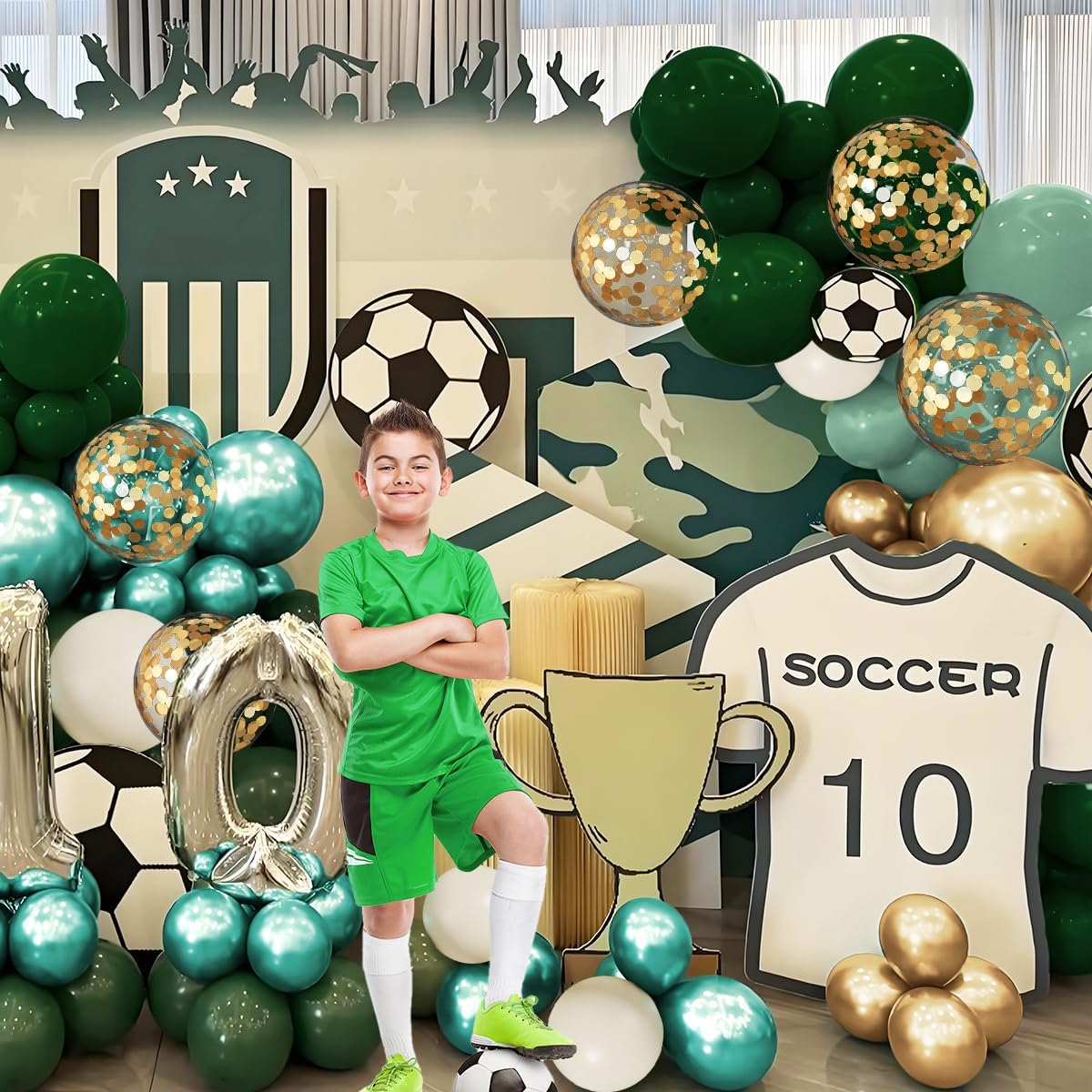 Green Gold White Balloon Arch Kit, 147PCS Dark Green Ivory Gold Metallic Pastel Green Balloons Garland for Birthday Wedding Baby Bridal Shower Party Decorations