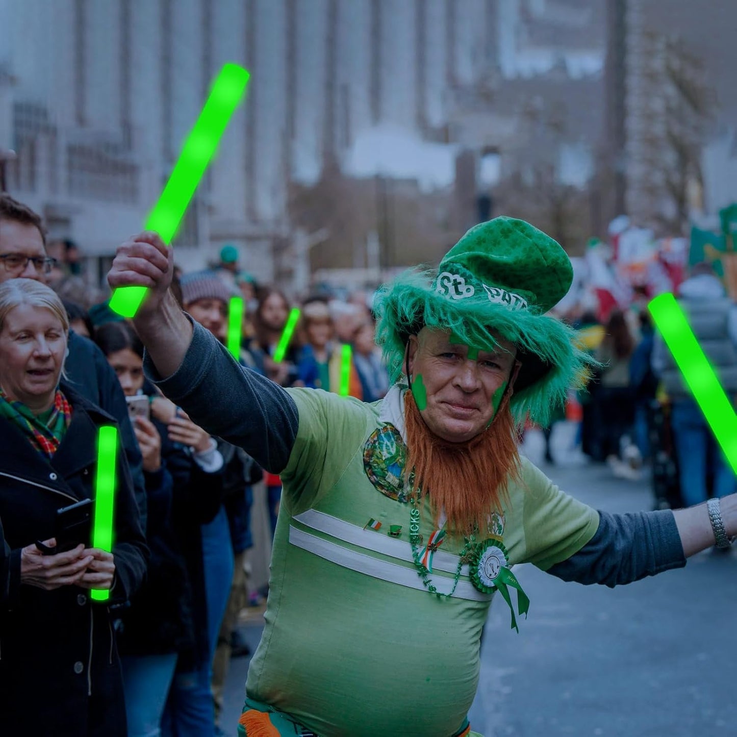 Glow Foam Wand, 36 Pcs Giant Green LED Light Up Sticks Flashing Glowing Baton Wands Party Supplies for St. Patrick's Day, Raves,Concert,Christmas, Halloween,Sporting Events