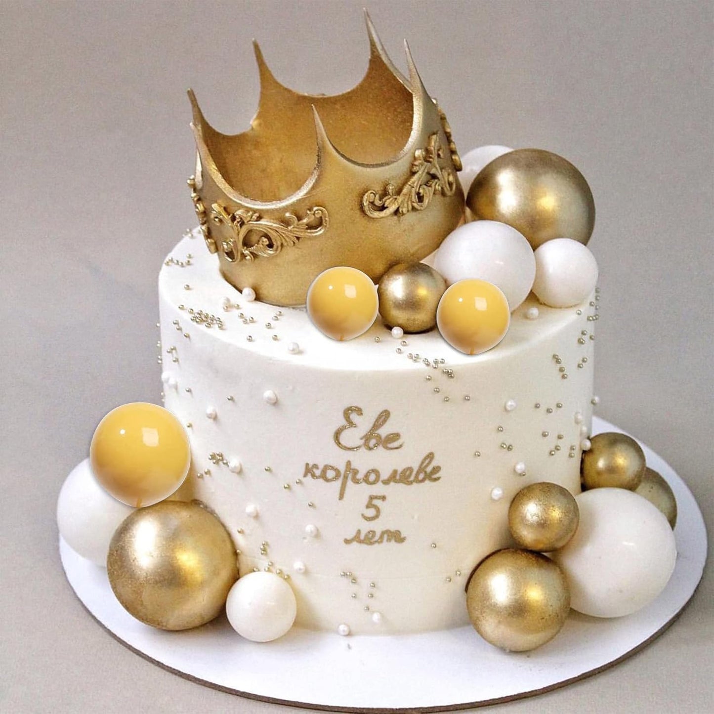 Rsstarxi 30 PCS Bubble Balls Cake Topper Foam Ball Cake Picks Mini Balloon Cupcake Insert DIY Decoration for Baby Shower Anniversary Kids Birthday Party Cake Decorations Gold Yellow White