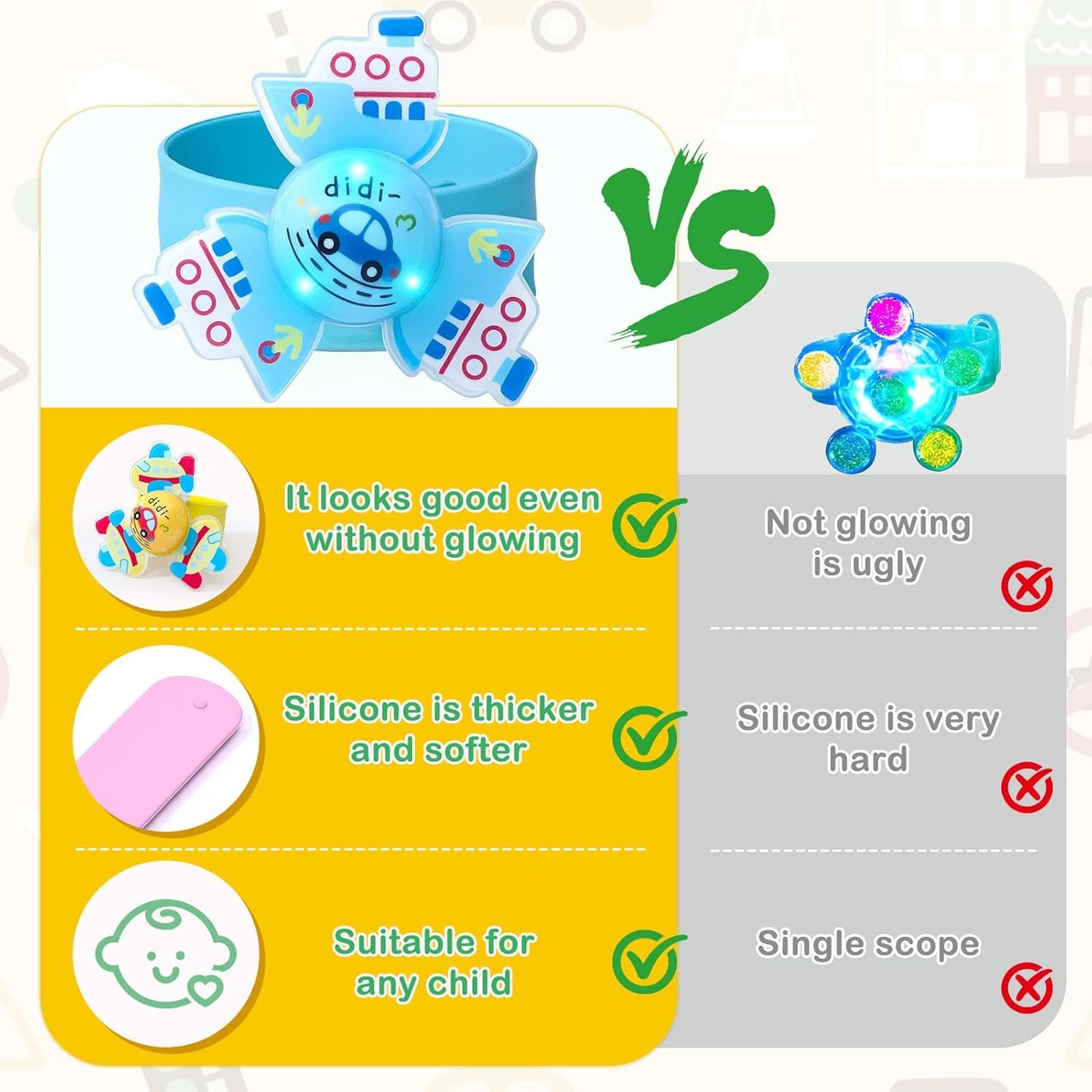 12Pcs LED Light Up Rotating Slap Bracelets Car Party Favors Glow Bracelets, Transportation Glow In The Dark Party Supplies Birthday Gifts Goodie Bag Stuffers Classroom Rewards for Kids Boys Girls