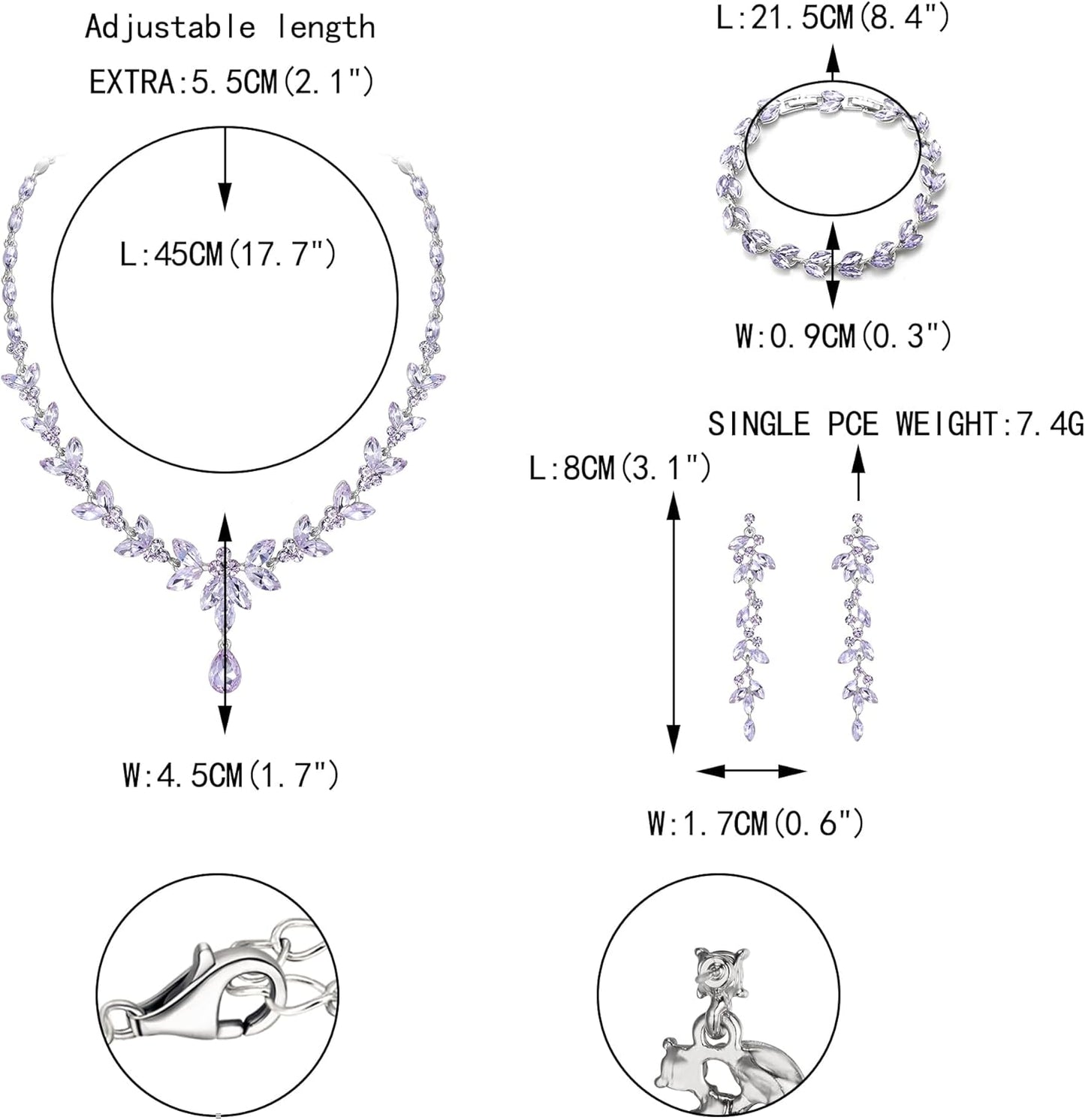 EVER FAITH Austrian Crystal Bridal Bridesmaid Jewelry Sets, Elegant Marquise Rhinestone Leaf Necklace Dangle Earrings Tennis Bracelet Set for Women