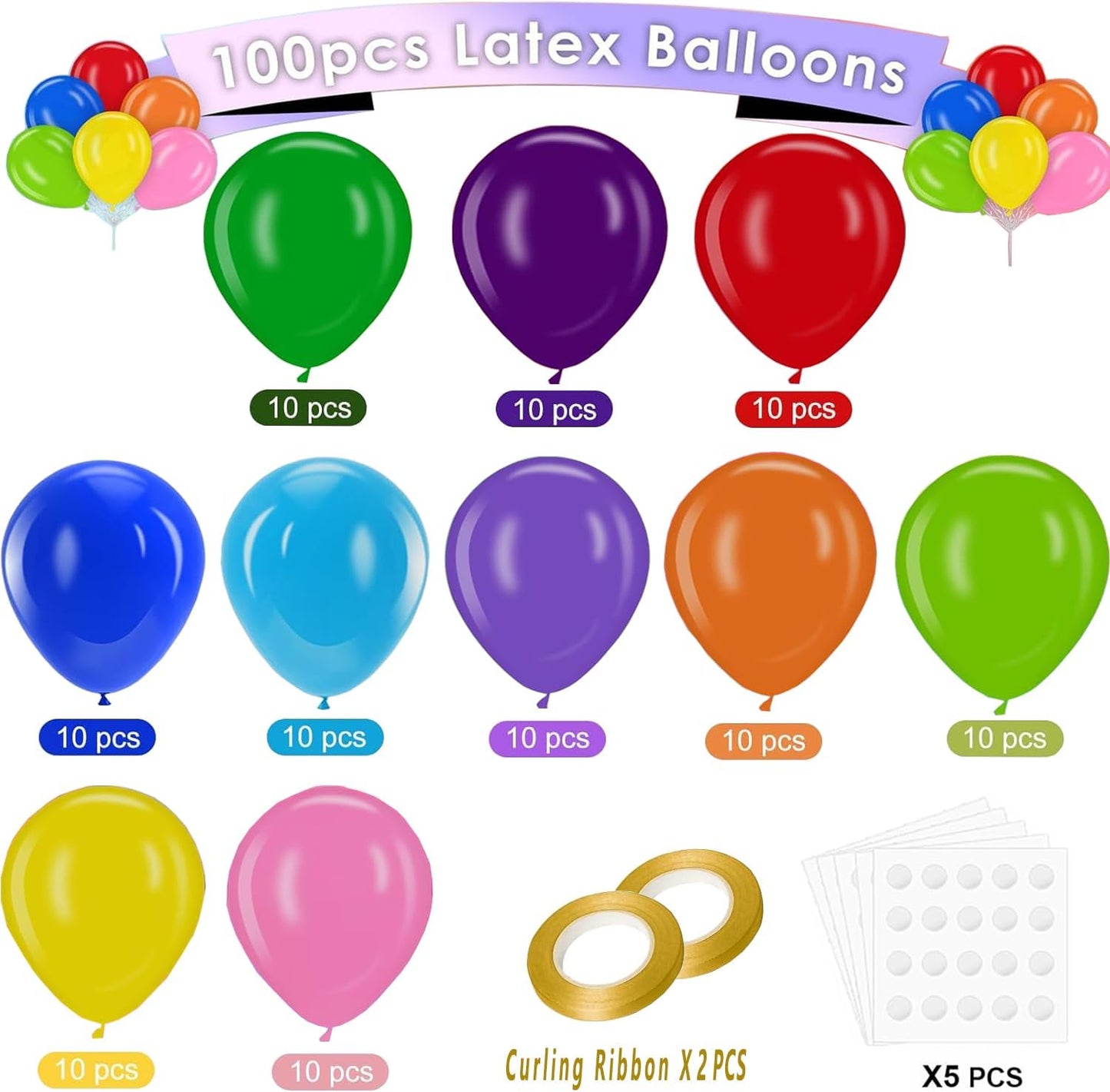 100pcs 12 Inch Rainbow Latex Balloons for Birthday, Baby Shower, Wedding.Vibrant Assorted Colors for Party Decorations - Create Stunning Balloon Arches & Backdrops with Ease!