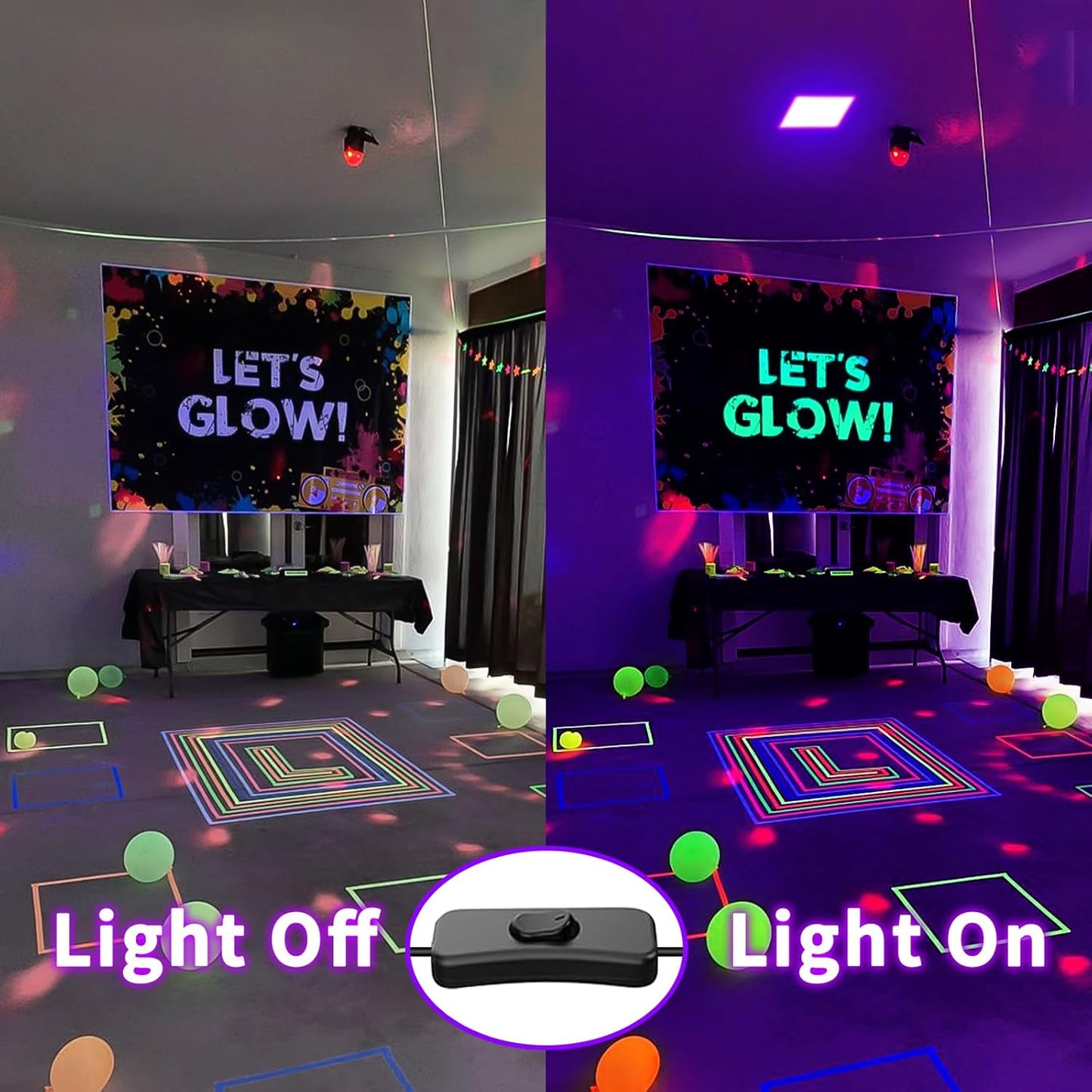 500W Waterproof Blacklight Flood Light with 10ft Cord+Switch, Aluminum Shell, IP66 Outdoor LED Black Lights for Large Space, Glow Party, Halloween, Stage, Aquarium, Poster, Body Paint, 2 Pack