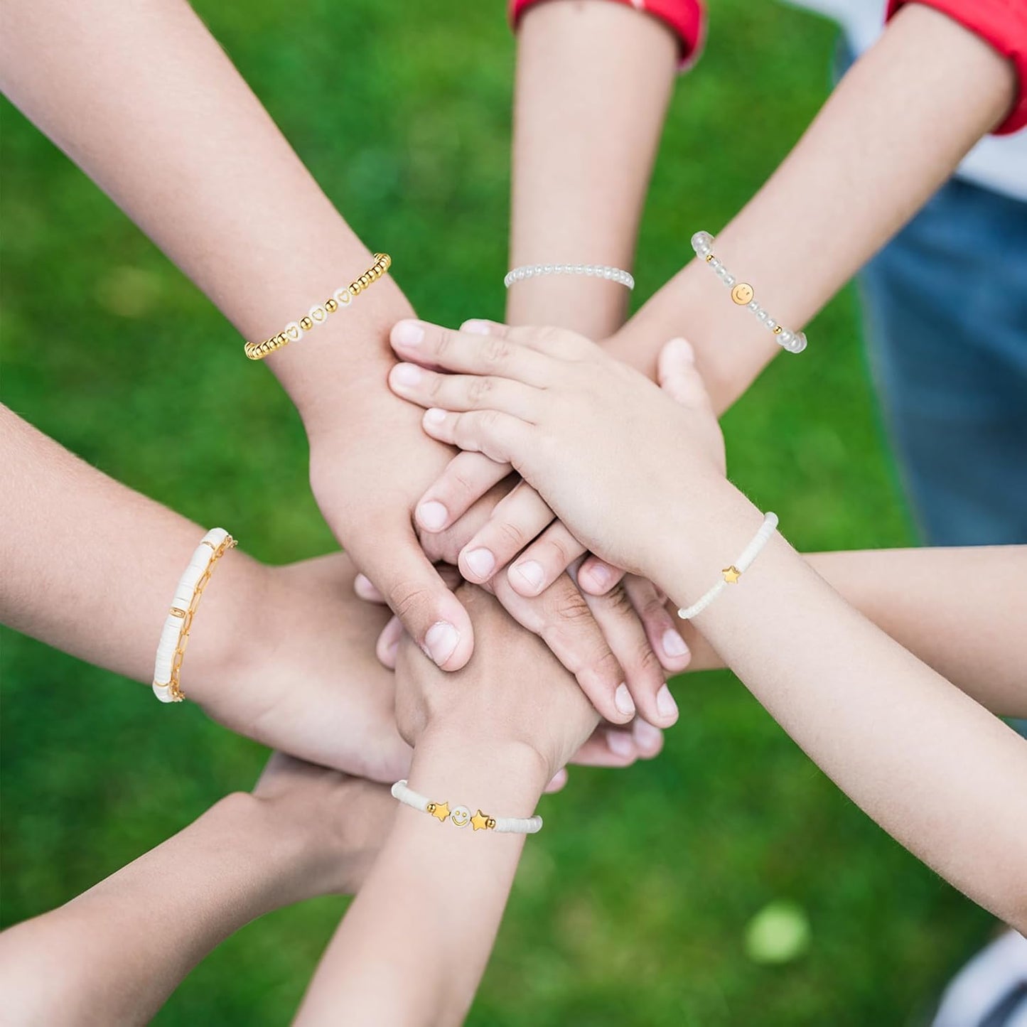 Preppy Bracelets Set Colorful White Gold Smile Heart Star Polymer Beaded Pearl Clay Stackable Charm Y2K Kidcore Aesthetic Summer Beach Bohemian Stretch Layering Bracelets Jewelry for Girls Women Teens