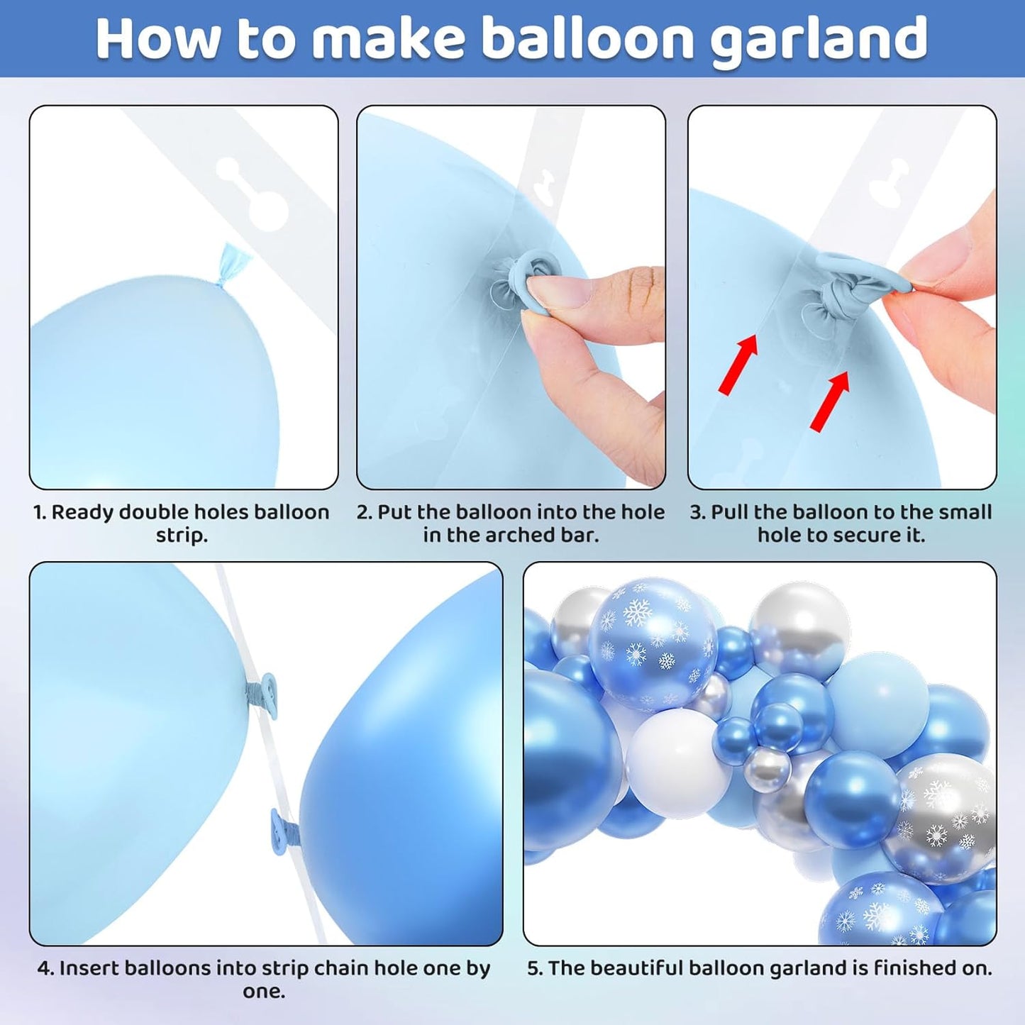 Amandir 153pcs Blue White Balloon Arch Garland Kit, Different Sizes 18 12 10 5 inch Blue Silver Latex Metallic Confetti Snowflake Balloons for Winter Wonderland Princess Baby Shower Party Decorations