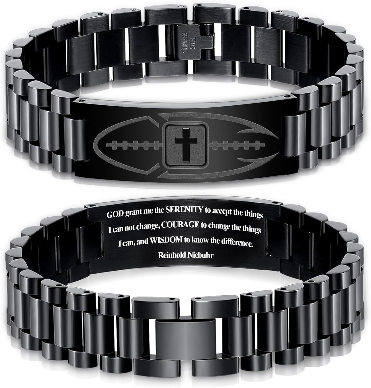 Football Gifts for Men Boys Youth Junior Coach Team Kids Player Football Bracelet Party Favors Accessories Religious Christian Bible Adjustable Stainless Steel Jewelry Gifts