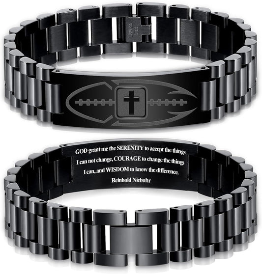 Football Gifts for Men Boys Youth Junior Coach Team Kids Player Football Bracelet Party Favors Accessories Religious Christian Bible Adjustable Stainless Steel Jewelry Gifts