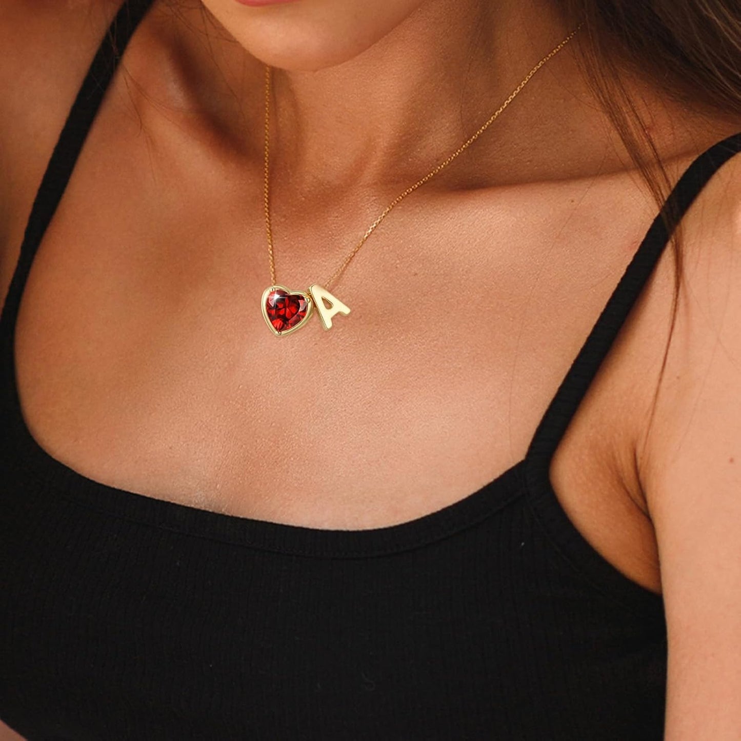Heart Birthstone Initial Necklace for Women Girls,14K Gold Plated Heart Letter A-Z Necklace Dainty Birthday Trendy Jewelry Gifts for Women Girls Daughter