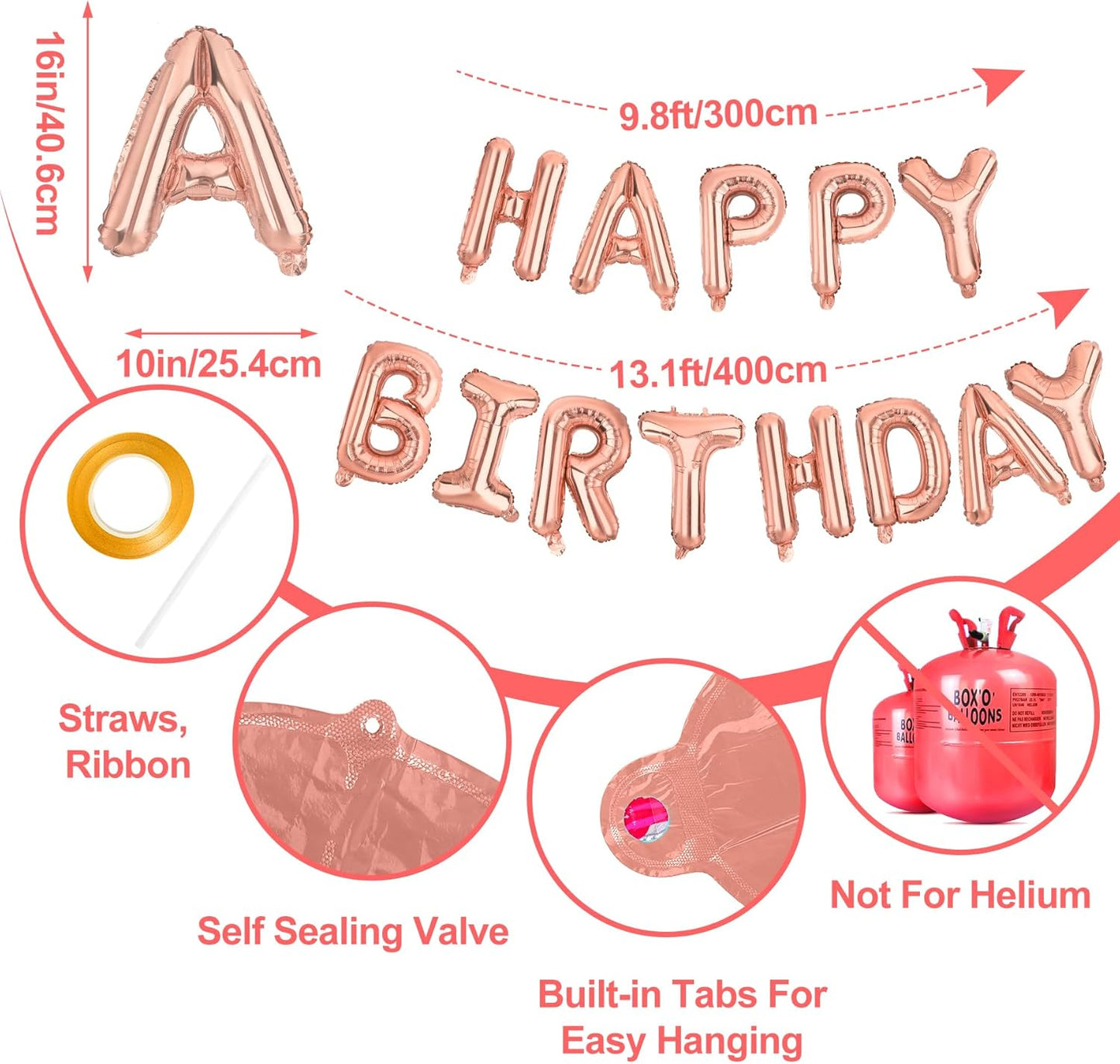 LIOZEOKUN Happy Birthday Balloon Letters 16 inch Mylar Foil Birthday Balloons Banner Sign for Birthday Party Decorations Supplies (Rose gold)