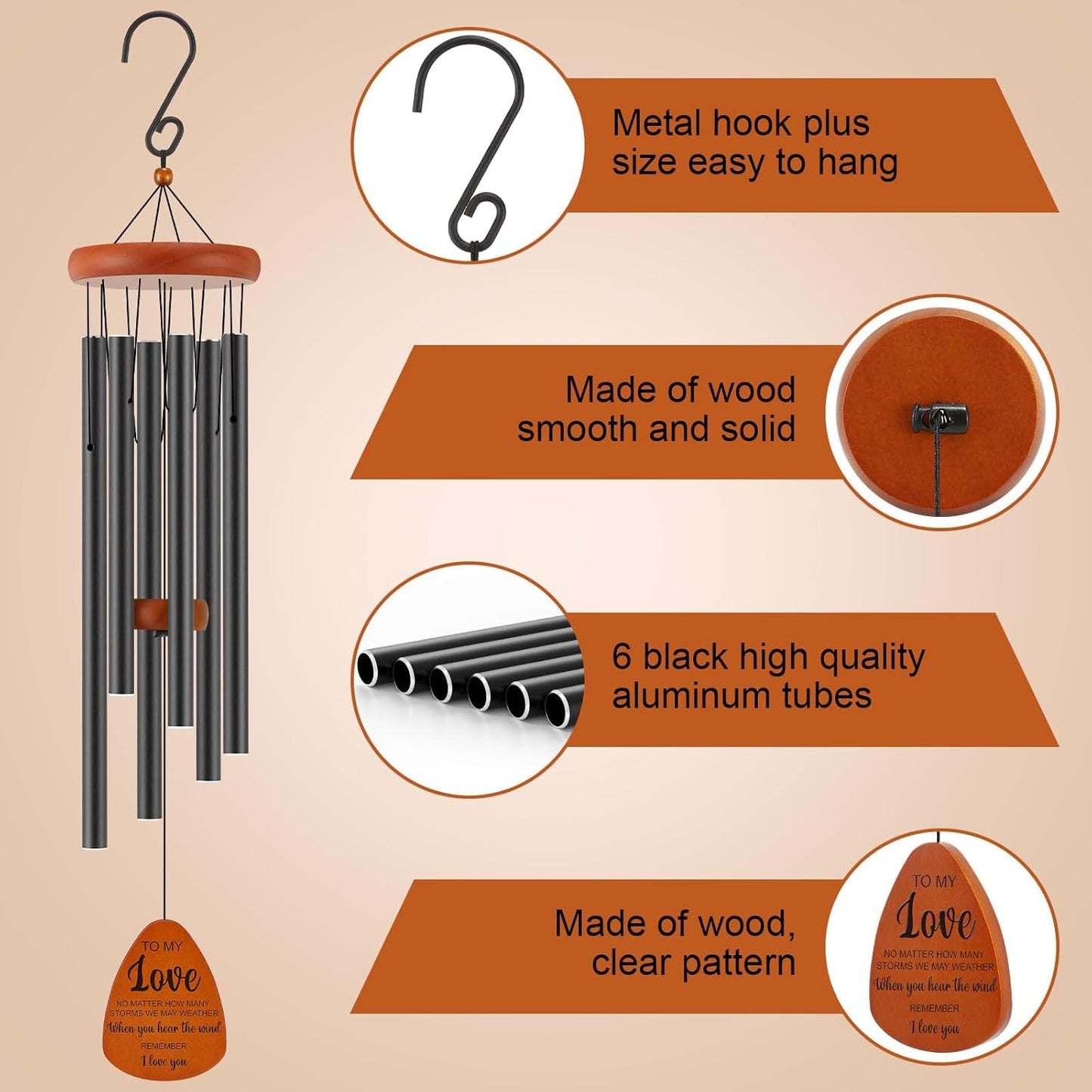 Gifts for Him Her Boyfriend Girlfriend, to My Love 32'' Wind Chimes Gift for Home Decor, Wedding Anniversary Birthday Gifts for Women Men, Romantic I Love You Gift for Couples Wife Husband Christmas