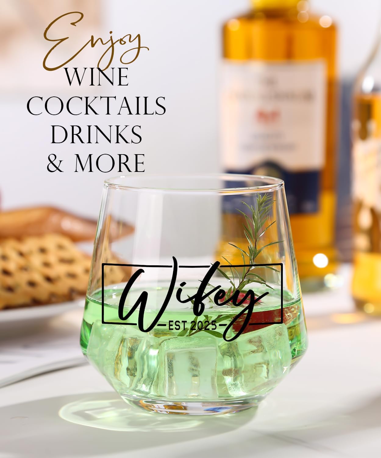 Wedding Gifts for Couples/bridal shower gifts, His and Hers Gifts,Whiskey Wine Glasses with Diamond Wine Stopper Set，hubby and wifey