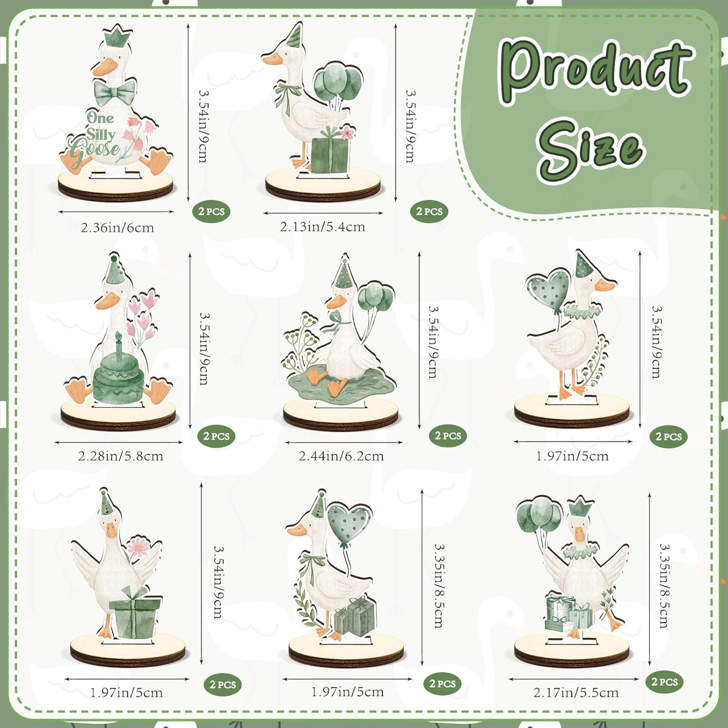 16 Pcs Wooden Baby Shower Table Centerpiece Sage Green One Silly Goose Tabletop Detachable Sign Boy Or Girl Gender Reveal Table Toppers Display Decoration 1st Birthday Photo Props Party Favor Supplies