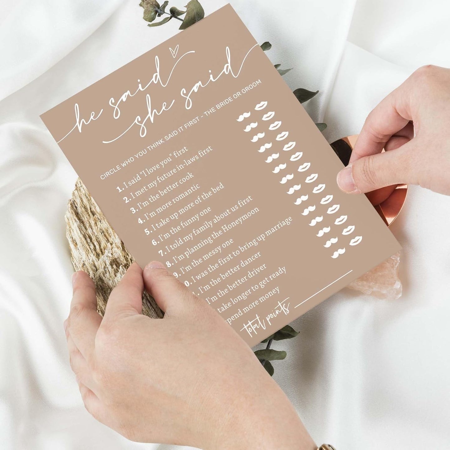 Bridal Shower Games Cards, Guest Who Said It, He Said She Said Game Cards, Bridal Shower Games 25 Guests, Engagement Party Wedding Games for Guests, Minimalist Brown Wedding Party Supplies - D07