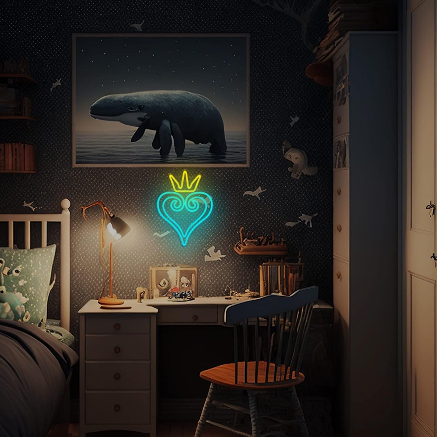 Manimo LED Kingdom and Hearts Neon Signs for Wall Decor, Anime Neon Sign, Neon Game Room Setup, USB Powered for Man Cave Game Home Party Bedroom Room Teenager Gamer Birthday Gifts(9.8 * 13in)