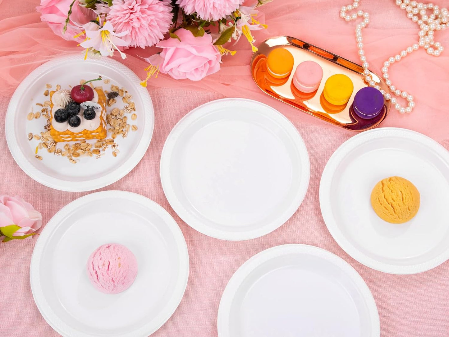 WELLIFE 7 Inch White Dessert Plates 150 Count, White Plastic Disposable Plates for Party Dessert Appetizers Salad Wedding Engagement Birthday