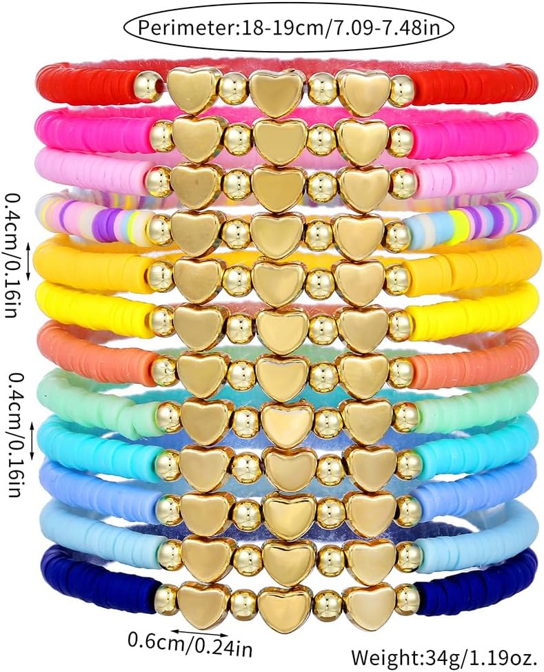 Heishi Surfer Clay Bead Bracelets Set for Women - Preppy Smile Evil Eye Beaded Stretch Bracelets Elastic Layering Friendship Bracelets- Stackable Boho Disc Summer Jewelry Set