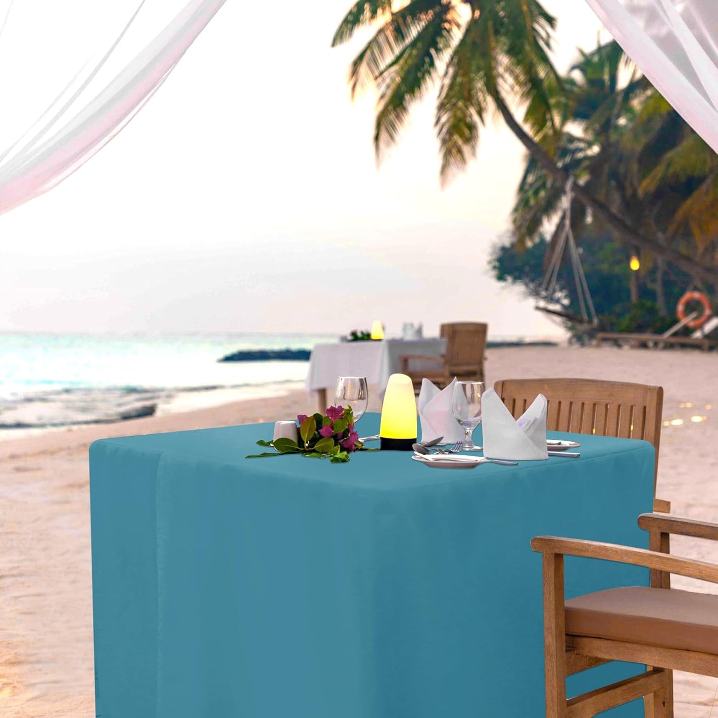 HolidayIdeas 2 Pack Square Fitted Table Covers - 34 x 34 Inch -Card Table Clothes Washable Tablecloth Protectors for Parties, Holiday Dinner, Trade Show, Vendor Stand, Teal