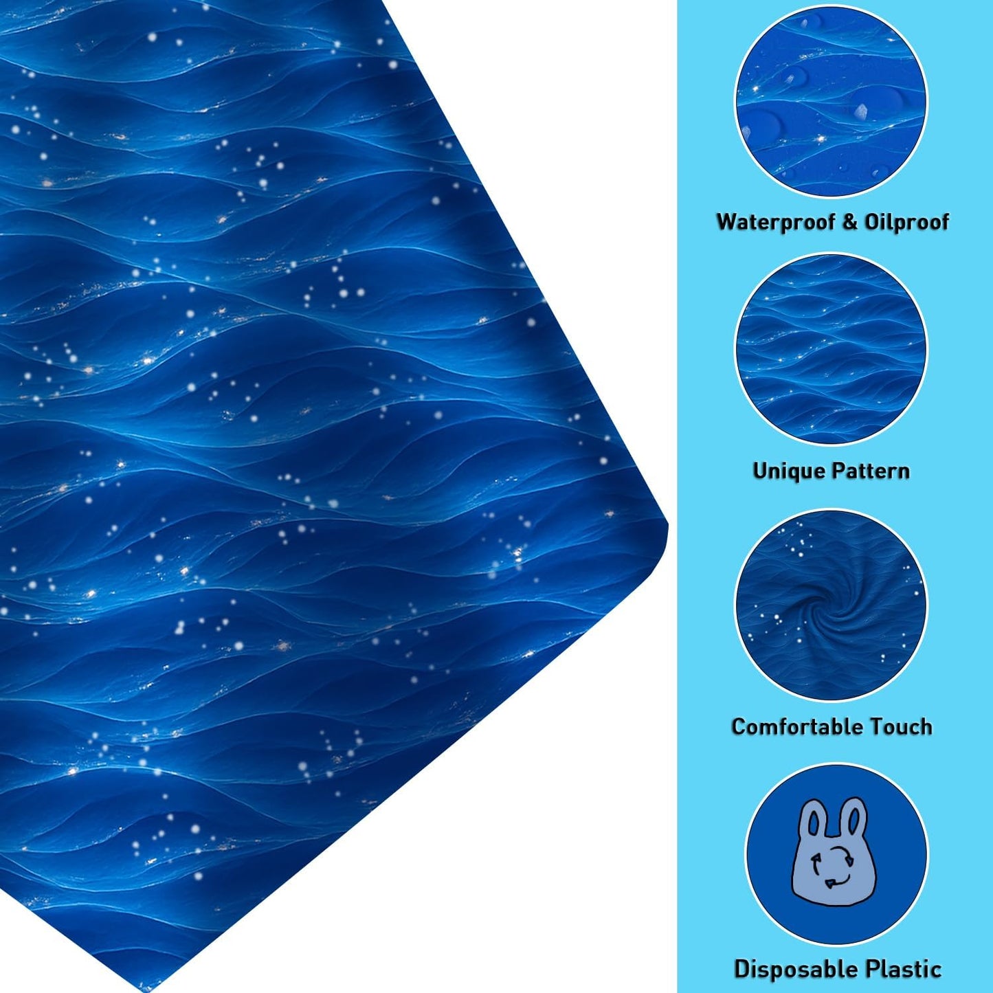 4 Pcs Ocean Wave Plastic Tablecloth Disposable Water Table Cover Blue Under The Sea Party Tablecloths Beach Table Cloth for Summer Pool Birthday Party Decorations (54" x108")
