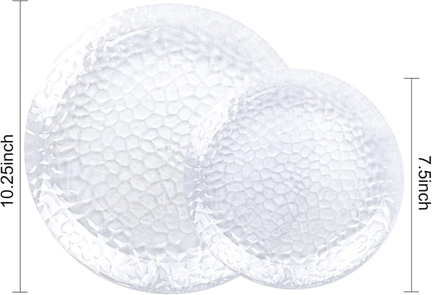 Rubtlamp 100Pcs Clear Plastic Plates, Heavy-Duty Party Plates, clear hammered plastic plates Include 50 Clear Dessert/Salad Platos, 50 Dinner Platos for Party