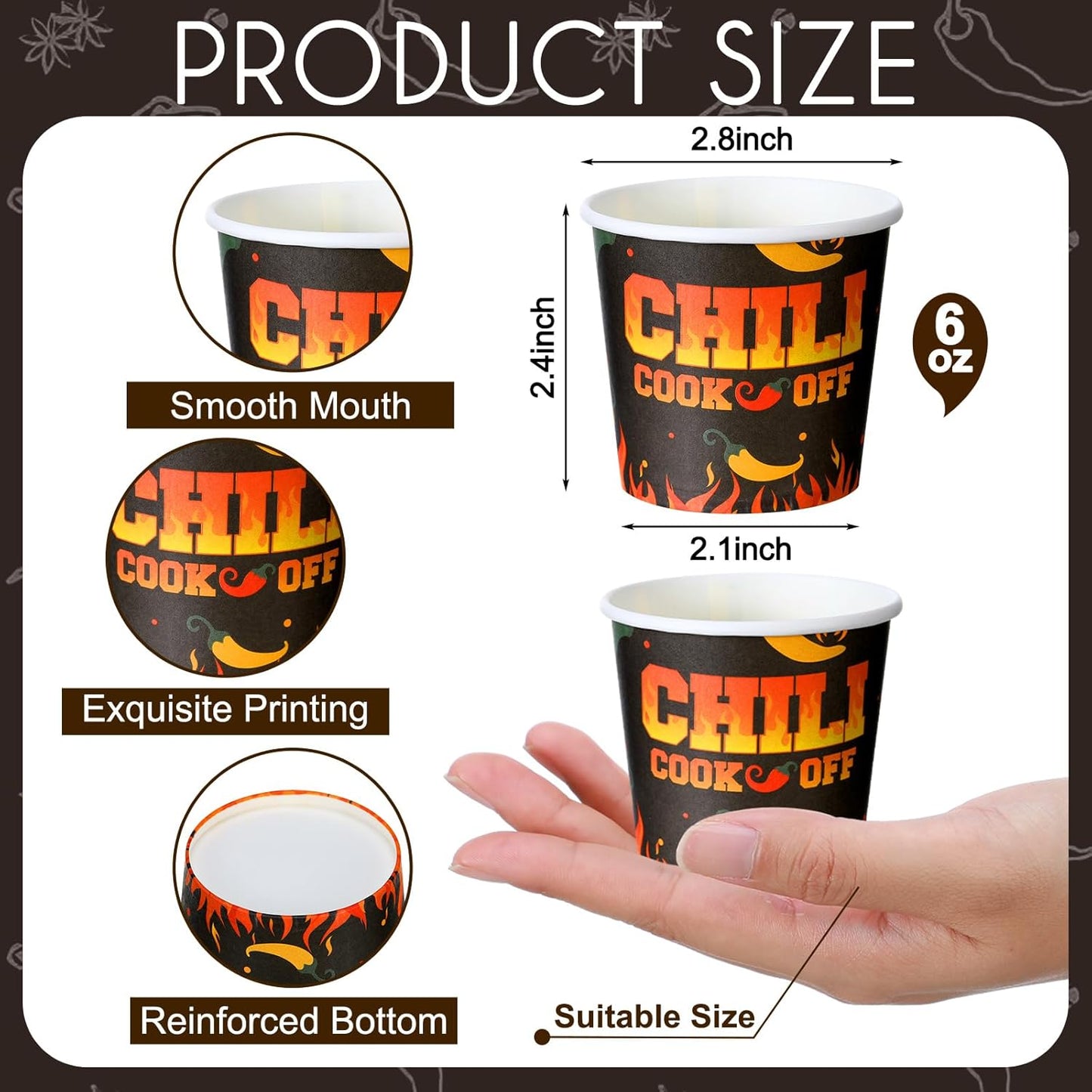 200 Pcs 6 oz Chili Cook off Decorations Mini Chili Cook off Cups Disposable Food Sample Cups Small Tasting Paper Bowls for Mexican Party Supplies