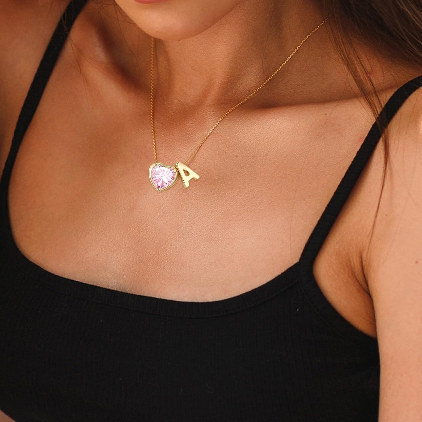 Heart Birthstone Initial Necklace for Women Girls,14K Gold Plated Heart Letter A-Z Necklace Dainty Birthday Trendy Jewelry Gifts for Women Girls Daughter